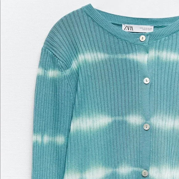Zara blue/ green tie-dye knit cardigan NWT - Picture 7 of 8